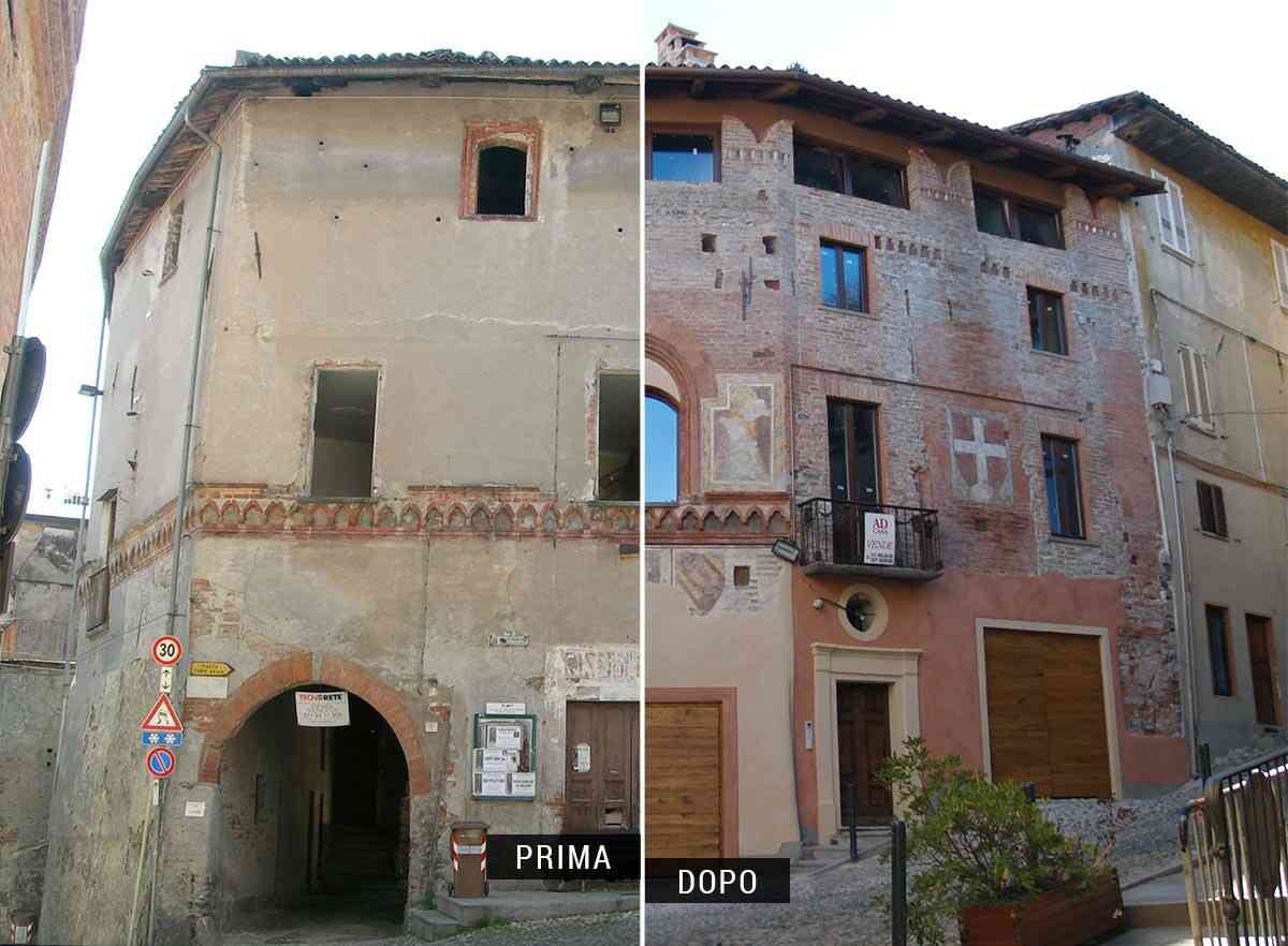 Piazzetta Santa Maria, Avigliana (TO) – Restauro affreschi ed elementi in cotto facciata medievale
